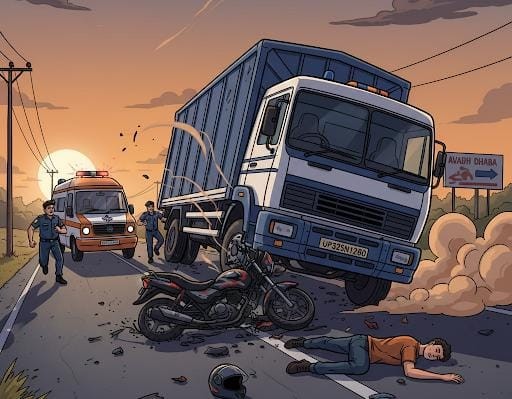 तेज रफ्तार ट्रक ने बाइक सवार को रौंदा, इलाज के दौरान मौत