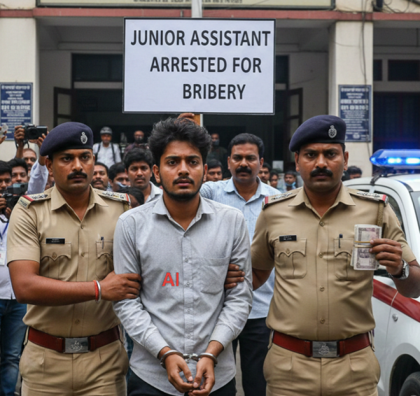 5000/= रुपए की घूस लेते हुए कनिष्ठ सहायक गिरफ्तार