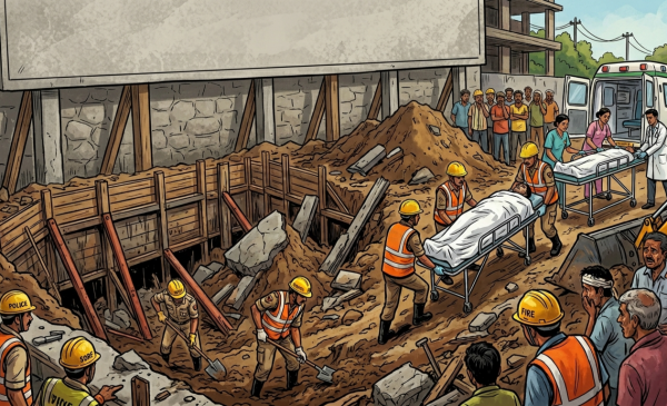 निर्माणाधीन भवन के बेसमेंट में मिट्टी धंसी, एक मजदूर की मौत