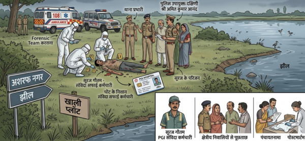 अशरफ नगर में झील के पास मिला संविदा सफाई कर्मचारी का शव, शरीर पर मिले चोट के निशान