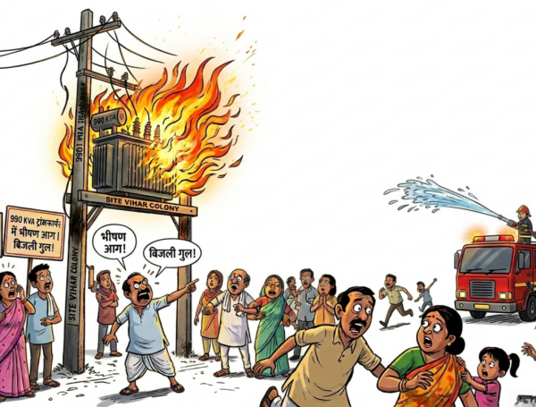 सीते विहार कॉलोनी में 990 केवीए के ट्रांसफार्मर में भीषण आग, बिजली गुल
