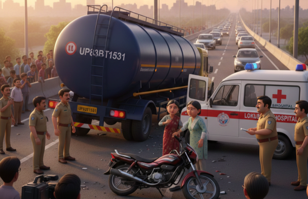 काकोरी में दर्दनाक हादसा: टैंकर की टक्कर से बाइक सवार मां-बेटे की मौत