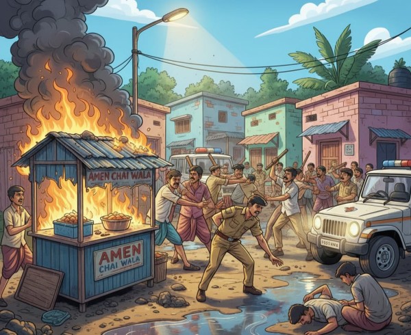 जलभराव को लेकर दो समुदायों में संघर्ष, गुमटी फूंकी