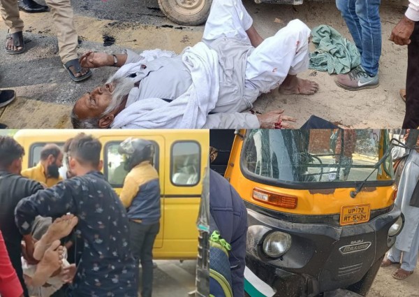 अनियंत्रित टेम्पो पलटने से तीन लोग हुए घायल