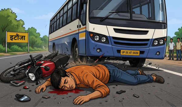 इटौंजा में सड़क हादसे ने ली युवक की जान, अज्ञात बस की टक्कर से हुई मौत