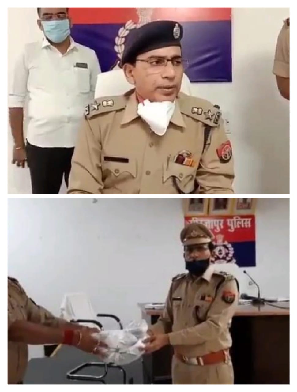 पुलिस अधीक्षक मिर्जापुर ने आज पुलिस कर्मियों को बाटा मास्क और अनुशासनहीनता में दो पुलिसकर्मियों को किया निलंबित